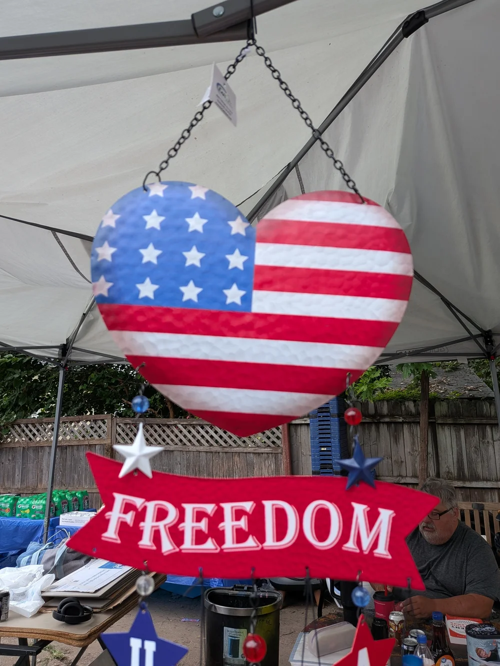 Patriotic Freedom Heart Wind Chime - Red, White & Blue